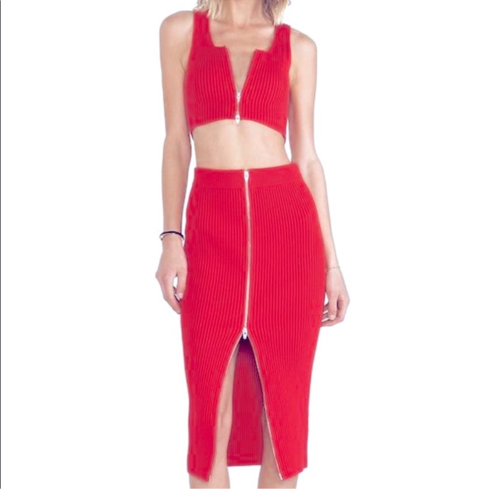 T by Alexander Wang Rib Knit 2 Way Zip Long Skirt Size Small